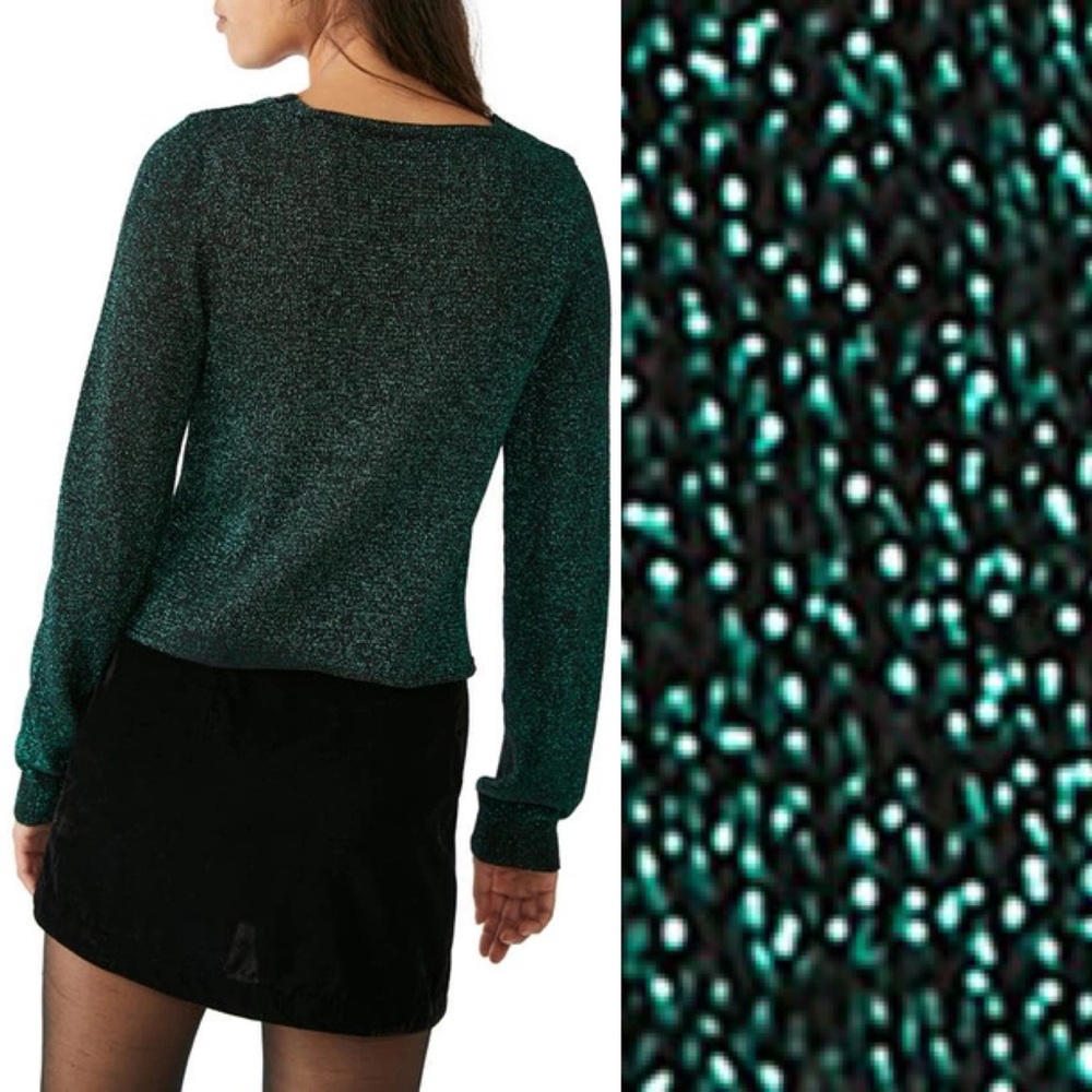 SOLD Free People Alpine Green Glitter Metallic Cardigan Womens Size XL Y2K - Picture 4 of 15
